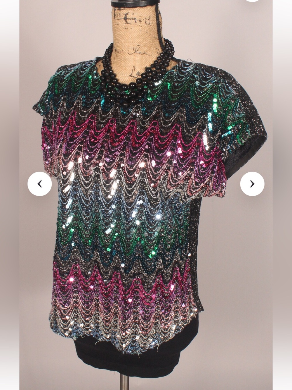 Vintage 70 Sequin Lurex Top Tee Blouse Rainbow Pride Purple Black Disco Festival